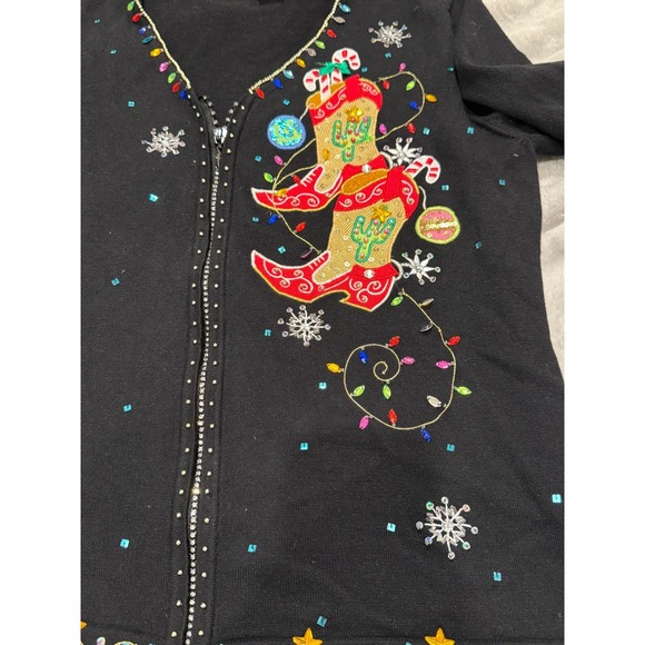 Jack B. Quick Womens Sweater L Black Christmas Cardigan Stocking Festive - Picture 6 of 7